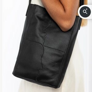 Los Angeles Apparel Double Silhouette Black Leather Tote Bag